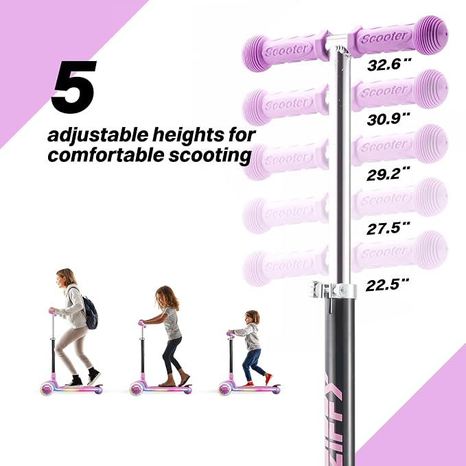 JOVA ZIFFY Multicolor 3 Wheel Scooter for Kids 3-5, Toddler Kick Scooters with LED Light-Up Wheels for Boys and Girls, 5 Adjustable Height and Lean-to-Steer Design, Support up to 110 lbs