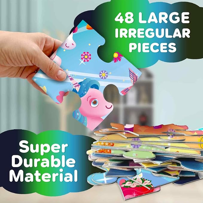 QUOKKA Giant Floor Puzzles for Kids Ages 4-6 – 2x3 Ft Glow in the Dark Jumbo Jigsaw Puzzles for Kids Ages 3-5 – 48 Large Pieces Magic Fantasy Unicorn Scene for 4-8 yo – Toy with Gift Box for Toddlers