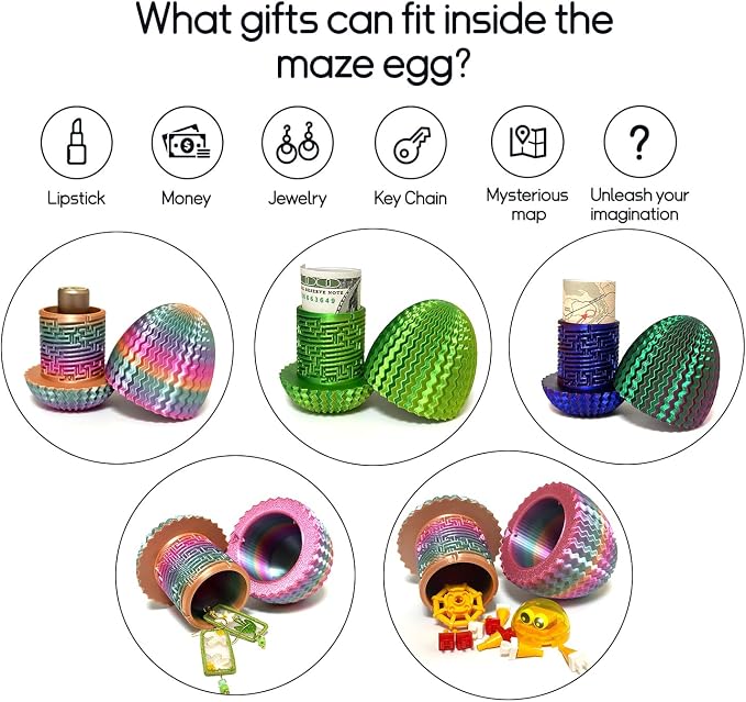 Money Puzzle Box for Cash Gift Card Holder - Reusable Secret Safe with 4 Unique Maze Egg Designs, 3D Printed Brain Teaser Game for Teens Adults, Easter Birthday Christmas Stocking Stuffer