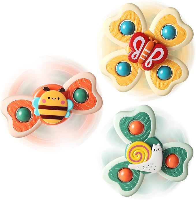 ALASOU 3PCS Suction Cup Spinner Toys for 1 Year Old Boy Girl|Spinning Top 12 18 Months|1 2 Year Old Boy Birthday Gift|Baby Bath Toy for Kids Ages 1-3|Sensory Airplane Travel Toy for Infant Toddlers
