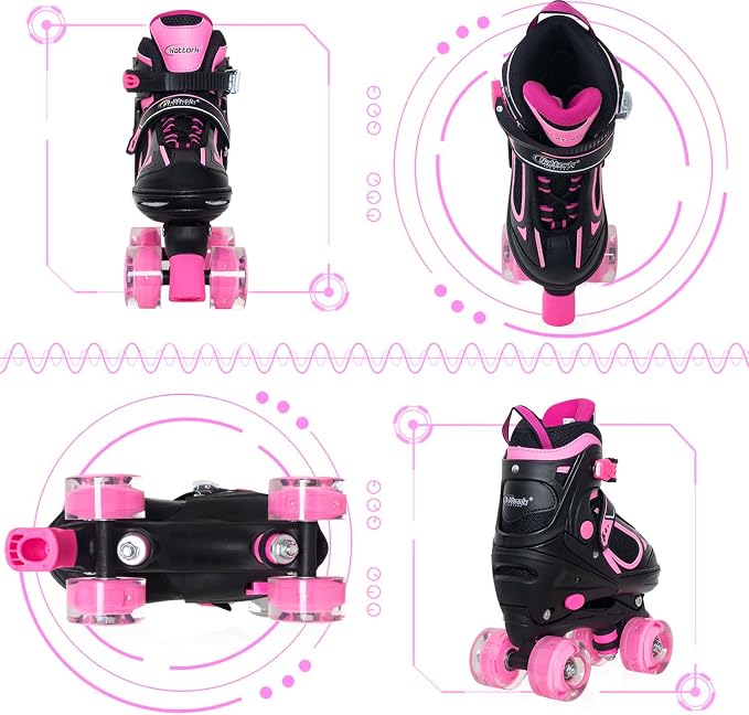 Nattork Kids Roller Skates for Boys Girls Kids, 4 Sizes Adjustable Quad Skates with All Light up Wheels - Birthday Gift for Indoor Outdoor Sports