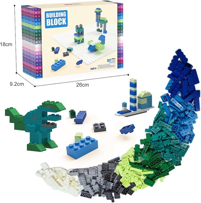 1000 PCS Classic Building Bricks with 2 Baseplates (32x32) - Standard Size Basic Bulk Blocks Set Compatible with Major Brands, 8 Natural Colors for Forest & Ocean, Creative STEM Toys for Kids Ages 6+