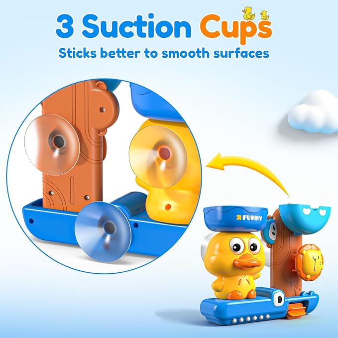 Bath Toys for Kids Ages 1-3: Cute & Fun Duck Blue Toys for 1 2 Year Old Boys - Suction Bathtub Toys Toddlers 2-4 - Birthday Gifts for 1 2 3 4 Year Old Boy