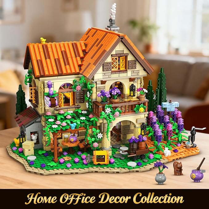 INSOON Lavender Cottage House Building Set with Lights, 1960 PCS Cozy Lavender Flower Garden Home Decor, Romantic Manor Construction Collection Building Kit, Gift for Adults Teens Boys Girls 12+