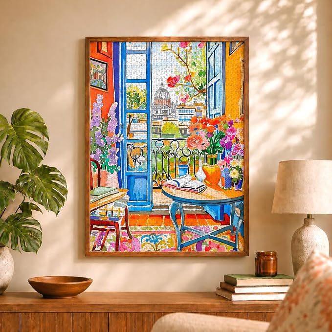 Cross & Glory – Room with a Bloom – 1000 Piece Jigsaw Puzzle for Adults | Colorful Floral City View Puzzle | Vibrant Home Interior Artwork | Premium Ribbon-Cut Puzzle with Satin Finish