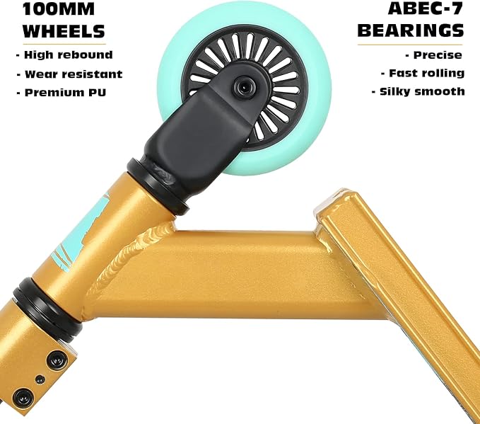 Pro Scooter - Trick Scooters | Entry Level Stunt Scooter for Kids Ages 6-12 Years and Up, Lightweight Complete BMX Freestyle Scooter for Beginners (2022 Black Gold)