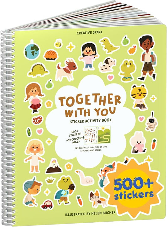Together with You 500+ Sticker Book by Cupkin Fun Toddler Travel Activity Coloring and Sticker Book, Road Trip Essentials, 12 Coloring Pages 12 Side by Side Scenes for Ages 2–8 Years