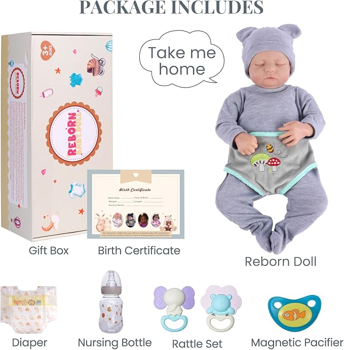 JIZHI Lifelike Reborn Baby Dolls - 17 Inch Realistic Newborn Baby Doll Real Life Realistic Baby Dolls Poseable Body Sleeping Baby Boy with Feeding Kit for Children 3+