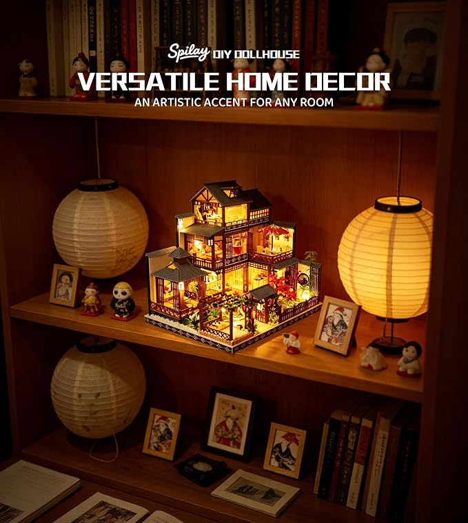Spilay DIY Dollhouse Miniature with Wooden Furniture,DIY Dollhouse Kit Big Japanese Courtyard Model with LED & Music Box,1:24 Scale Creative Room Gift Idea for Adult Friend Lover (Yaquan Courtyard)