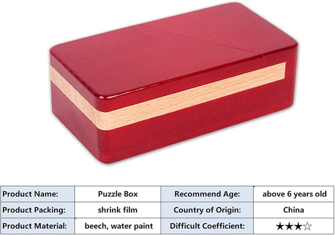 DC-BEAUTIFUL Impossible Puzzle Master Secret Opening Wooden Red Magic Box with Secret Drawer - Mysterious Gift Puzzle