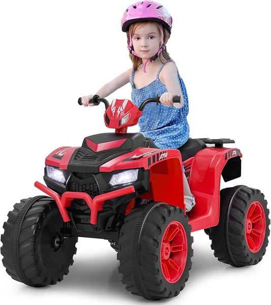 Costzon Kids ATV, 24V Four Wheeler Quad Ride on Car w/Forward/Backward, 2 Speeds, Wireless Connection, Music, Radio, LED Lights, Electric Vehicle Toddler 4 Wheeler for Kids, Boys & Girls 3-8 (Red)