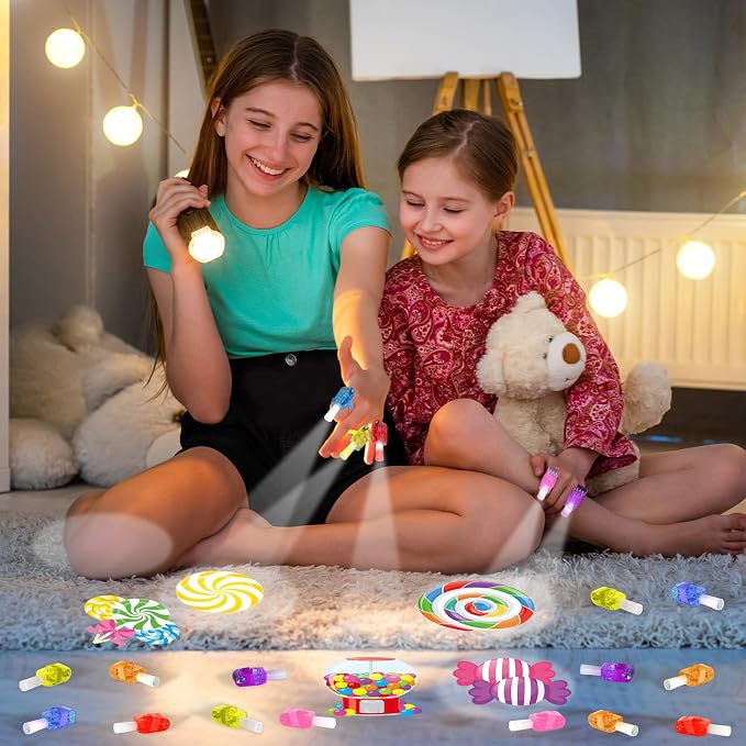 CHUNNIN 36 PCS Candy Birthday Party Favors Lollipop land LED Light Up Finger Lights, Glow in the Dark Candy world Party Bulk for Holiday Christmas Goodie Treat Bags Stuffers Candies Birthday Supplies