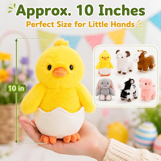 MaoGoLan 6-Pack Stuffed Farm Animal Bulk Plush Toys Set 10″ Soft Stuffed Animals for Kids, Girls - Party Decor, Centerpieces & Pretend Play, Thanksgiving, Christmas, Easter Gifts