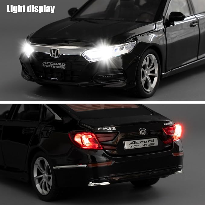 WAKAKAC Toy Cars Compatible for 1:24 Accord Model Cars, Pull Back Die-cast Vehicles with Sounds＆Lights for Kids Boys Girls and Adults, Gift Black