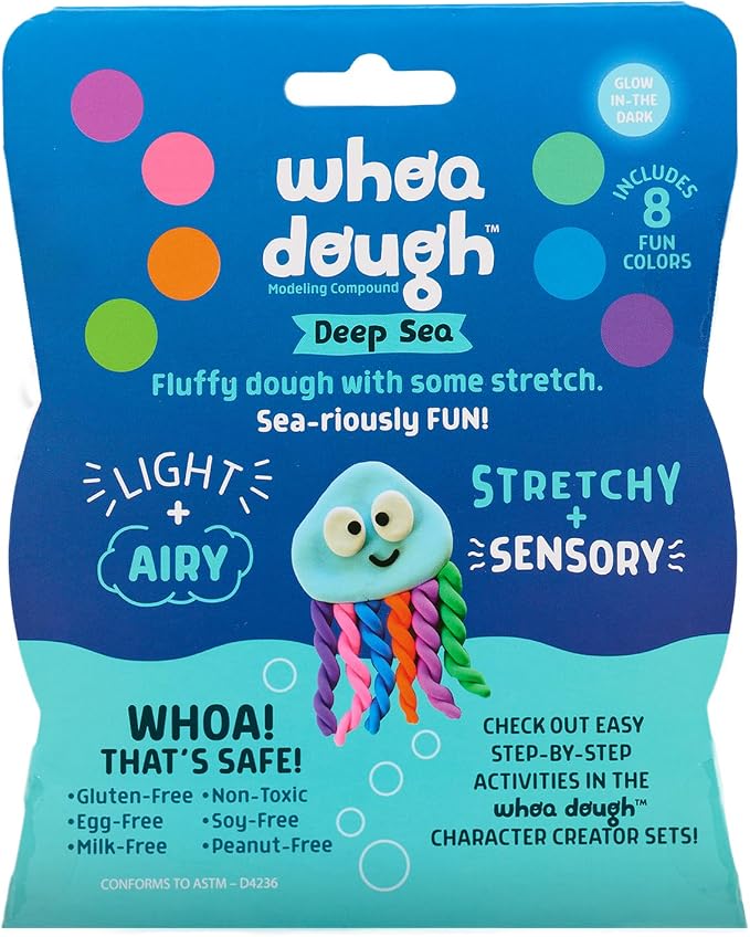 Chuckle & Roar Air Dry Clay Deep Sea Pack - 8 Colors, Portable Color Wheel Case, Non Toxic, Ages 3+ - Stretchy Sensory Dough - Glow in the Dark Playdough - Gluten Free Playdough for Kids