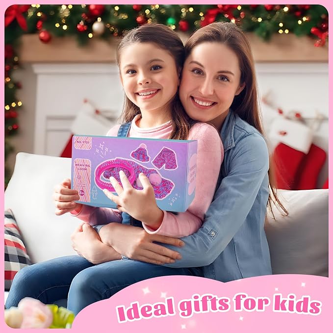 PREBOX Knitting Loom Craft Kit for Kids & Beginners - Create Hat & Scraf with Yarn, Hook Needle, Birthday Gifts Ideas for Teens Girls Age 6-8 8-12 14+, Rose Loom
