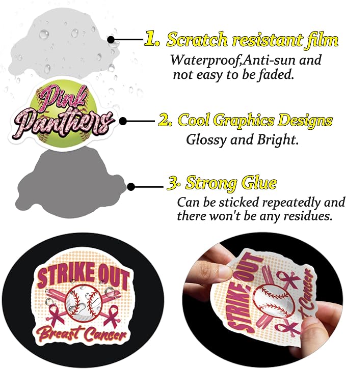 QTL Pink Softball Stickers for Girls Teens, Softball Party Supplies, Waterproof Vinyl Stickers for Water Bottle Laptop, 50Pcs