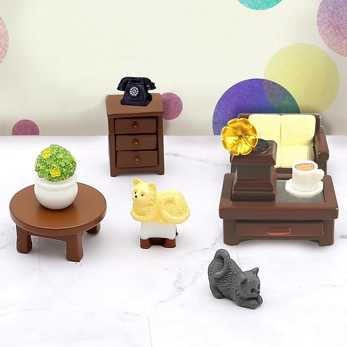 23pcs Brown Dollhouse Mini Furniture Kit Decoration DIY Accessories Including Dining Room Sitting Living Bedroom Set Toys for Baby Boys Children Girls Dollhouse Accessories