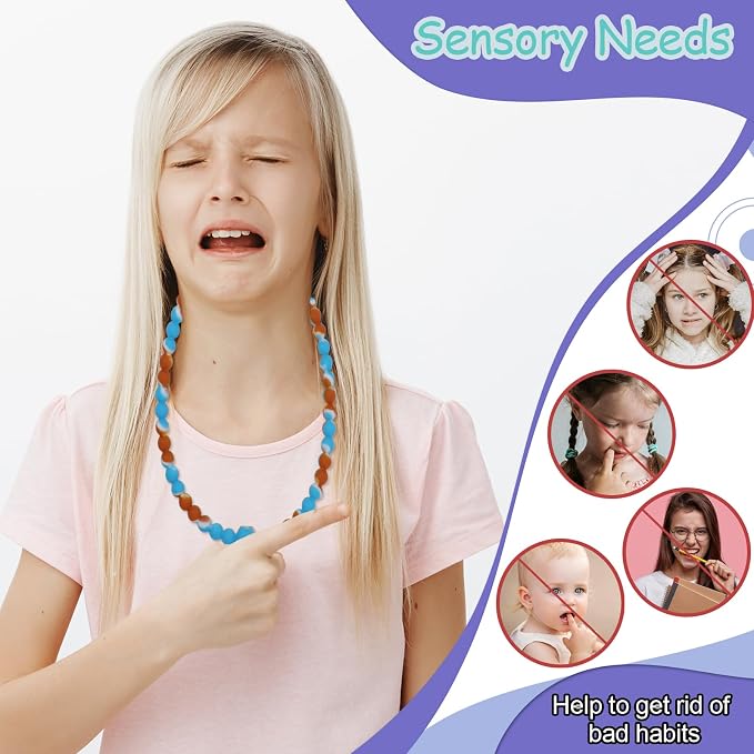Chew Necklaces for Sensory Kids, 2 Pack Chewy Necklace Sensory Toys Reduces Stress and Anxiety, Sensory Chew Toys for Kids with ADHD, Autism, SPD