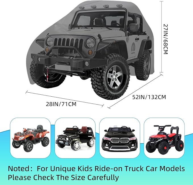 Kids Car Cover - Ride-On Car Truck Cover Waterproof, 420D Kids Ride on Toys with Adjustable Drawstring & Safety Buckles, Durable PU Coated Protection for Kids Electric Vehicles