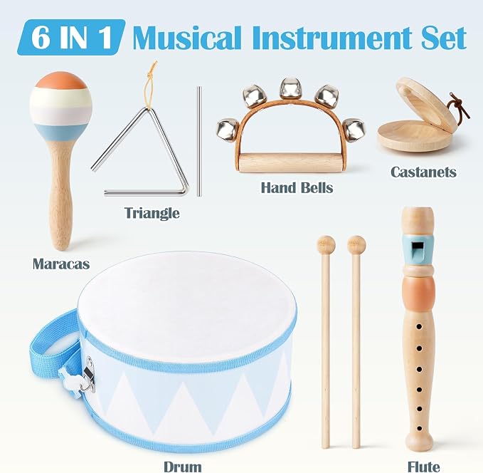 Vanplay Drum Set for Toddler - Toys for 2 3 Year Old Boy Girls Birthday Gifts - Wooden Musical Instruments for Toddlers 2-4, Preschool Montessori Music Toys with Snare Drum for Kids Age 3-5