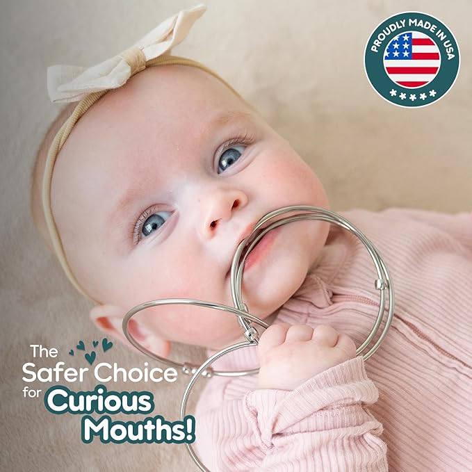 Jangles - Made in USA Stainless Steel Baby Rattle, Teether, Teething Bracelet & Fidget Toy – Heirloom Quality, Safe, Non-Toxic, BPA-Free – Ideal for Teething, Sensory Play & Early Development
