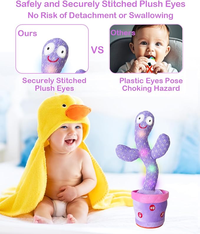 Dancing Talking Cactus Toy Mimics Back, Interactive Singing Mimicking Cactus Baby Toy That Talks Back, Upgraded Safe Plush Eyes Baby Toys 6-12 Months, 1 Year Old Girl Gifts, Baby Girl gifts