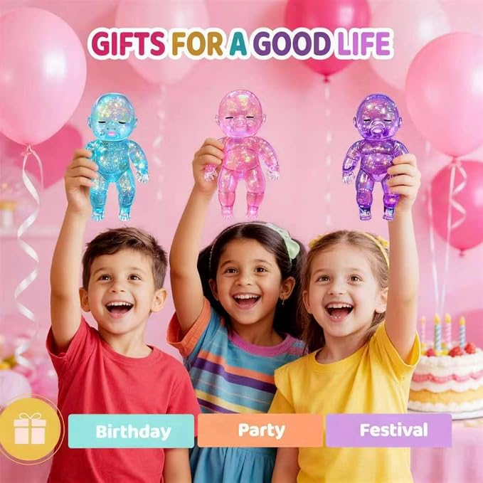 Shiny Baby Doll Soft Rubber Stress Relief Toy – Glowing Stress Ball – Cute Maltose Doll – Stress Relief Toy for Teens and Adults; Party Gift; Soft Toy for Anxiety Relief (Blue)