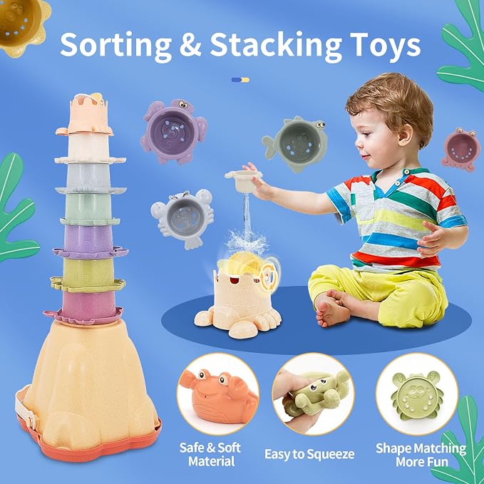 BYFWH Stacking Toy for Toddler 1-3, Baby Shape Sorter Nesting Cup for Infant 12-18 Month, 4 in 1 Monstessori Learning Toys for Sand & Bath, Birthday Gift for Girls Boys 1 2 3