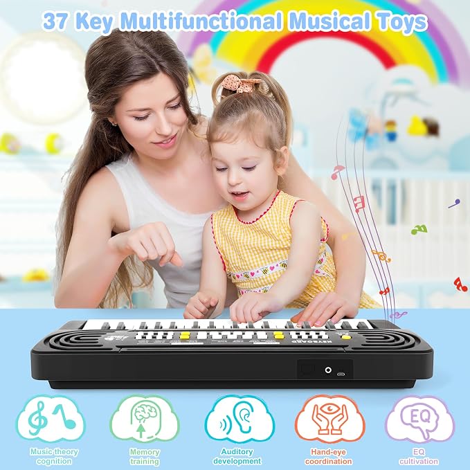Toddler Kid Toy Piano Keyboard, 37 Keys Pianos Music Toys with Microphone