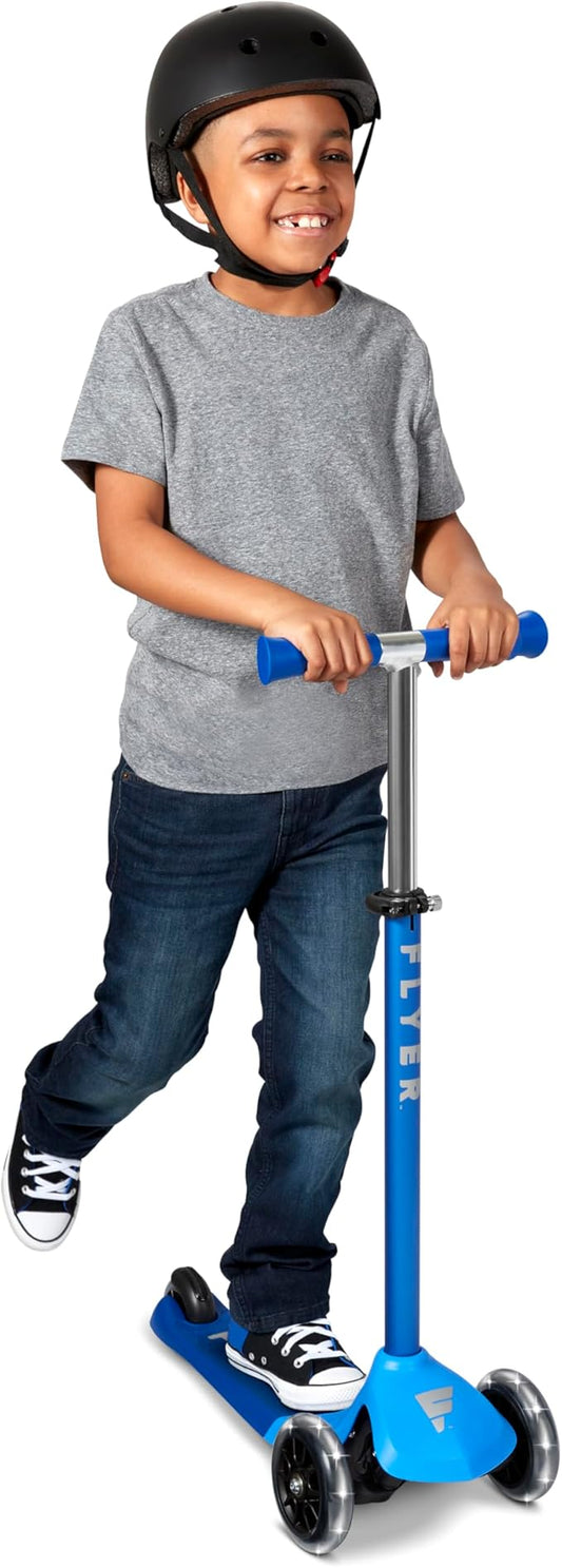 Radio Flyer Glider Pro Scooter with Light Up Wheels, Blue, for Kids 5-12 Years Old, Lean-to-Steer, Adjustable Handlebar, Rear Foot Brake, Smooth Bearings, Flexible Deck, 3 Wheel Scooter for Kids