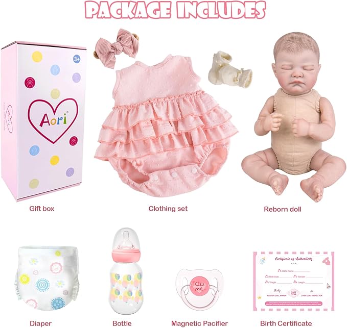 Aori 20" Realistic Reborn Baby Dolls – Lifelike Sleeping Newborn Girl Doll with Soft Weighted Body, Poseable Limbs, Full Feeding Set & Outfit – Cuddly Baby Gift for Girls 3+ and Collectors