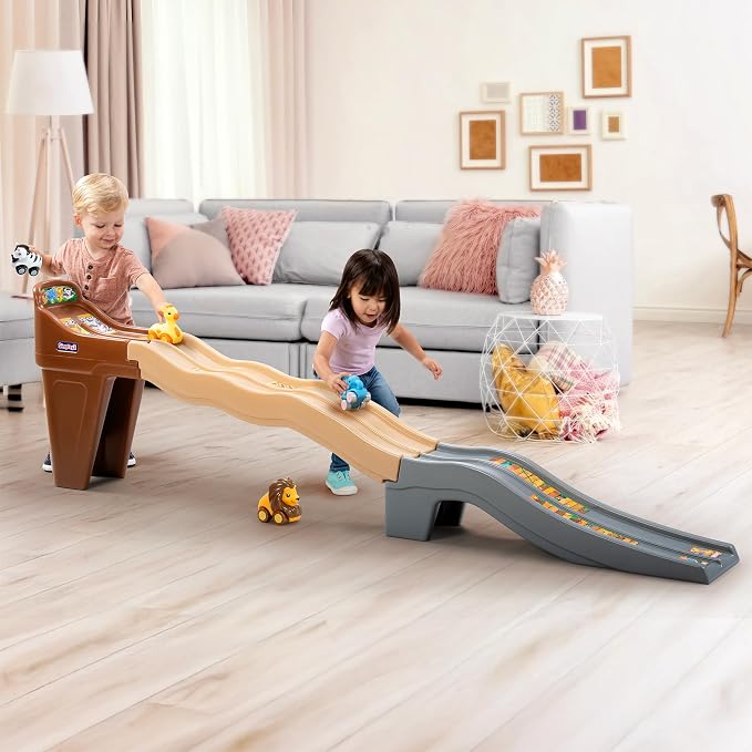 Simplay3 Safari Adventure Race Track, Dual Lane Toddler Racetrack, Car Ramp Toy for Indoor or Outdoor Play, 4 Toy Animal Cars Included, Made in USA