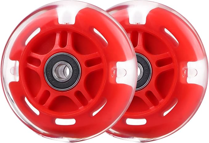 Rear 80mm Light Up White Flashing 3-Wheeled Kid Scooter Replacement Wheels Compatible with Micro Globber Lascoota Kick Scooter, 2-Pack (Red)