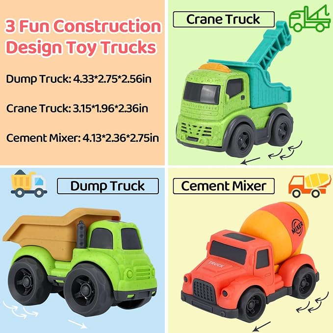 Toddler Cars Toys for 2 3 Year Old Boy, 3 in 1 Dump Truck Mixer Cement and Crane Toys for Baby Boy Girls, BPA Free, Phthalates Free, PVC, Outdoor Toy for Toddlers 2-4, Easter Birthday Gifts for Kids