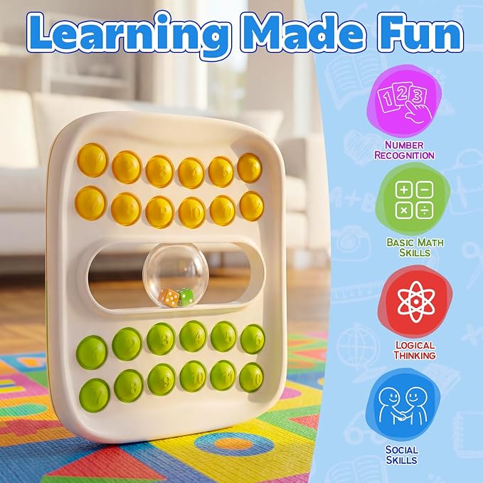 Kiditos Pop Math Game for Kids Ages 4–8, Fidget Math Board Game with Built-in Dice, Addition & Subtraction Learning Toy, Sensory STEM Toy for Classroom, Homeschool & Travel