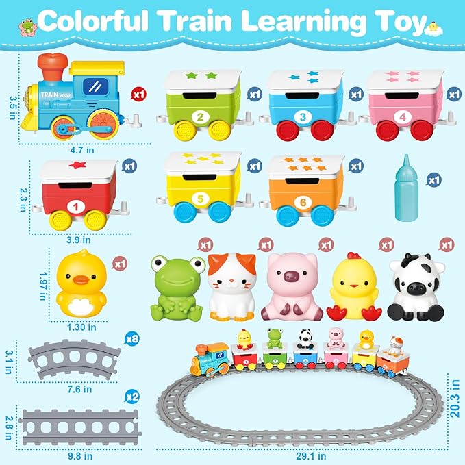 Learning Toy for Toddlers Ages 2-4, Electric Toys Trains with Lights, Music & Steam, Counting, Matching & Sorting Montessori Toy with 6 Finger Puppets, Birthday Xmas Gifts for Baby Boys Girls 18M+