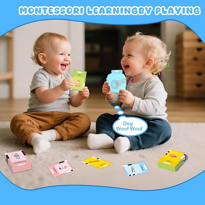 Toddler Talking Flash Cards for 1 2 3 4 5 Year Old Boys and Girls - Language Sensory Learning Device with 224 Sight Words - Montessori,Pocket Speech Therapy,Autism Toys,Christmas Birthday Gift - Blue