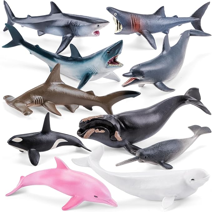 10PCS 5-6" Sea Animal Toys for Toddlers, Bath Ocean Animal Whale Shark Figurines Toys for Kids, Cake Toppers Birthday Party Favors & Gifts for Boys & Girls