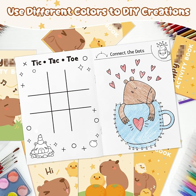CAPY Activity Books for Kids - 24Pcs Cute CAPY Mini Games Coloring Book Set Bulk Cartoon Animal Mazes Word Search Word Scramble Games for Party Favor Supplies Birthday Gift Goodie Bag Filler