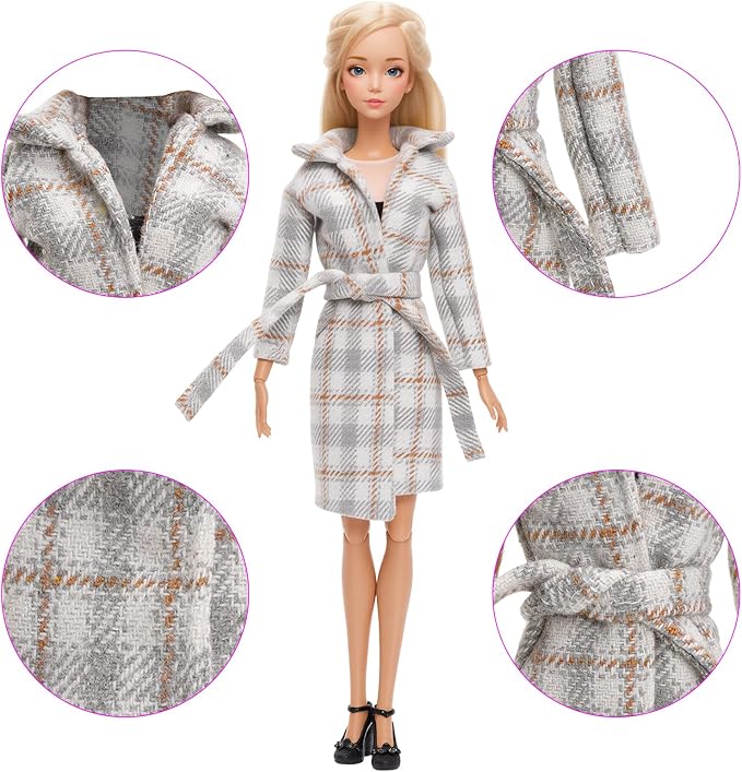 13 Pcs Doll Winter Clothes and Accessories - 3 Set Dolls Winter Coat Clothes, 2 Pairs of Shoes and 8 Pcs Skiing Accessories for 11.5 Inch Girl Doll Winter Playset