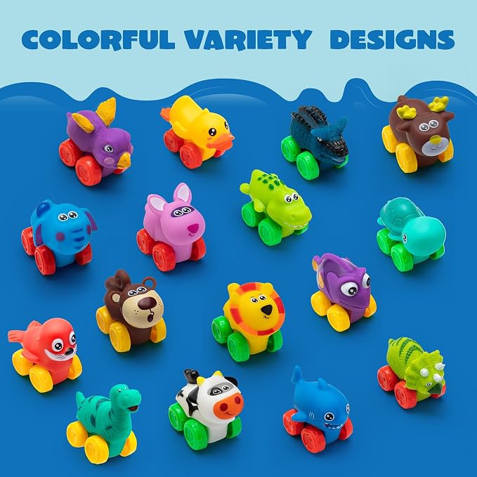 JOYIN Animal Cars, Soft Rubber Car Set Toy, Baby Mini Vehicles, Bath Toy Car for Boys and Girls, Summer Beach and Pool Activity Gift, Party Favors for Kids