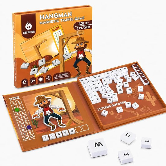 Magnetic Hangman Game for Kids Ages 4-10, Reusable Travel Word Game, Screen-Free Learning Toy for Road Trips, Airplane Activities and Car Rides