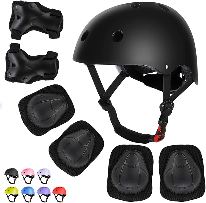 WayEee Kids Bike Helmet Set Skateboard Knee Pads, Helmet Pad Set Protective Gear Set Adjustable for Girls Kids 3-14 Helmet Elbow Pads Wrist Guards for Sport Cycling Bike Roller Skating Scooter