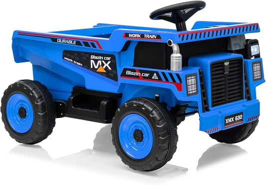 Garvee 12V Ride On Dump Truck for Kids, Ride On Car with Remote Control, Construction Vehicles with Dump Bed & Shovel, Ride-On Toys 16.5 in Spacious Seat, Music, Headlights, Soft Start, Blue