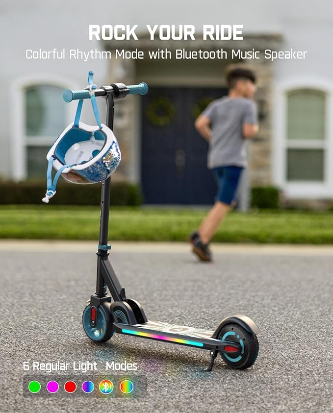 FanttikRide C9 Apex Kids Electric Scooter, Bluetooth Music Speaker, Colorful Light for Kids 8-12, 3.9-5.2 ft, 132 lbs, 5 Miles Range, Up to 40 min Ride Time, 5/8/10 MPH, 3 Adjustable Heights