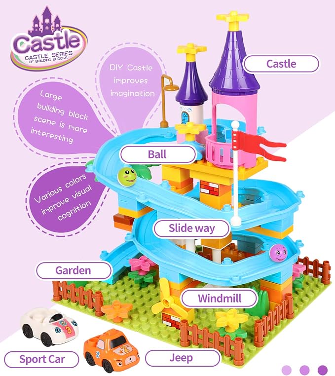 Marble Run Toy Building Sets, 86Pcs Castle Building Blocks for Age 3+, Marbles Track Building Toys, Large Building Bricks Race Track STEM Educational Toys for Toddler Boy Girl Birthday Toys Gifts