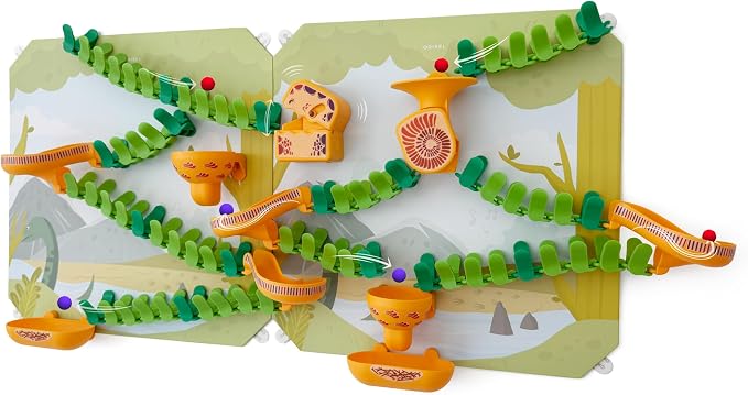 Oribel VertiPlay Magnetic Marble Run | 100 pcs STEM Toy, Dino Quest Edition | 2 Magnetic Play Boards | Wall Toy for Kids Age 5+ | Magnetic Track-Building Set | Dinosaur-Themed Stick-On Playboard