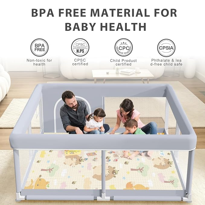 XVISHX Baby Playpen with Mat, 50 x 50 Inch Play Pen Playards, Playpen for Babies and Toddlers, Baby Playard for Indoor & Outdoor Active Center Game Fence, Skin-Friendly Fabric and Soft Breathable Mesh