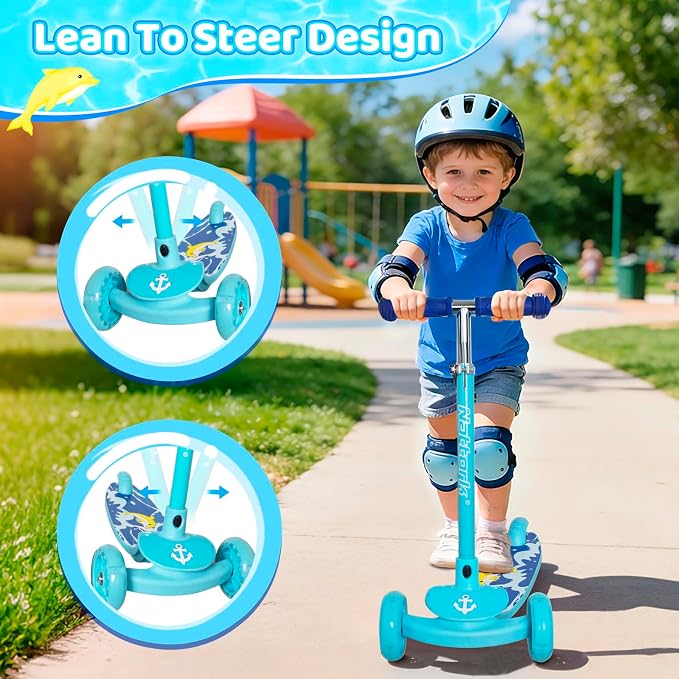 Nattork 3-Wheel Toddler Kick Scooter for Kids Girls Boys – Adjustable Height Scooter with Light-Up Wheels, Anti-Slip Deck, Lean-to-Steer Design for Ages 2-8
